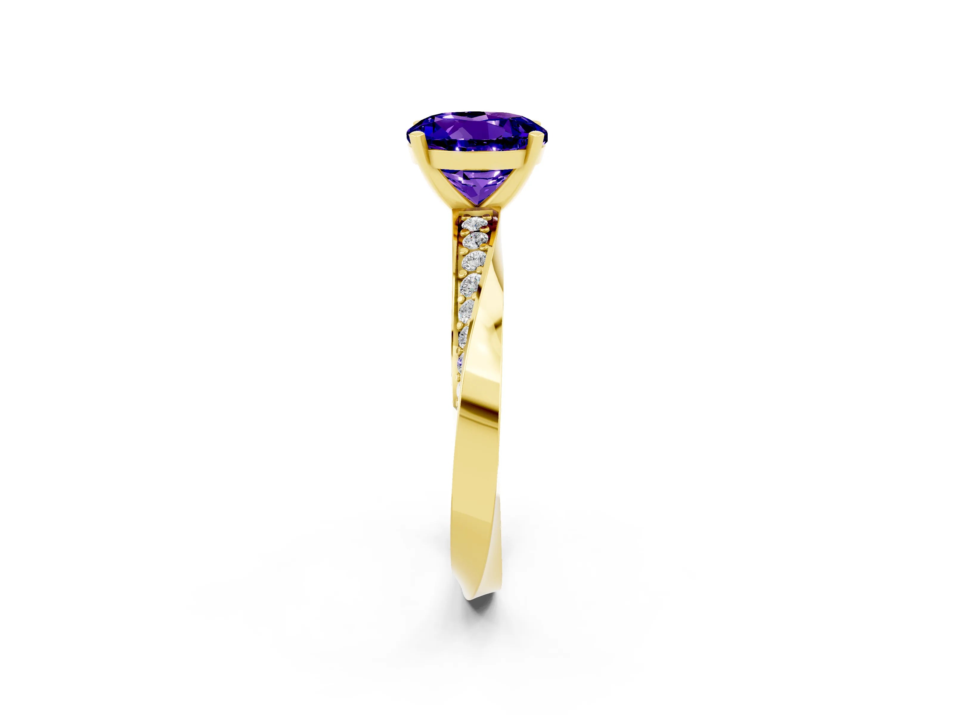 Yellow gold Round Cut Tanzanite Engagement Ring with Side Stone Accents and Four-Prong Setting_29