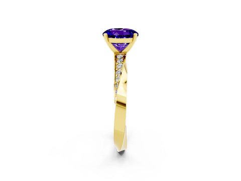 Yellow gold Round Cut Tanzanite Engagement Ring with Side Stone Accents and Four-Prong Setting_29
