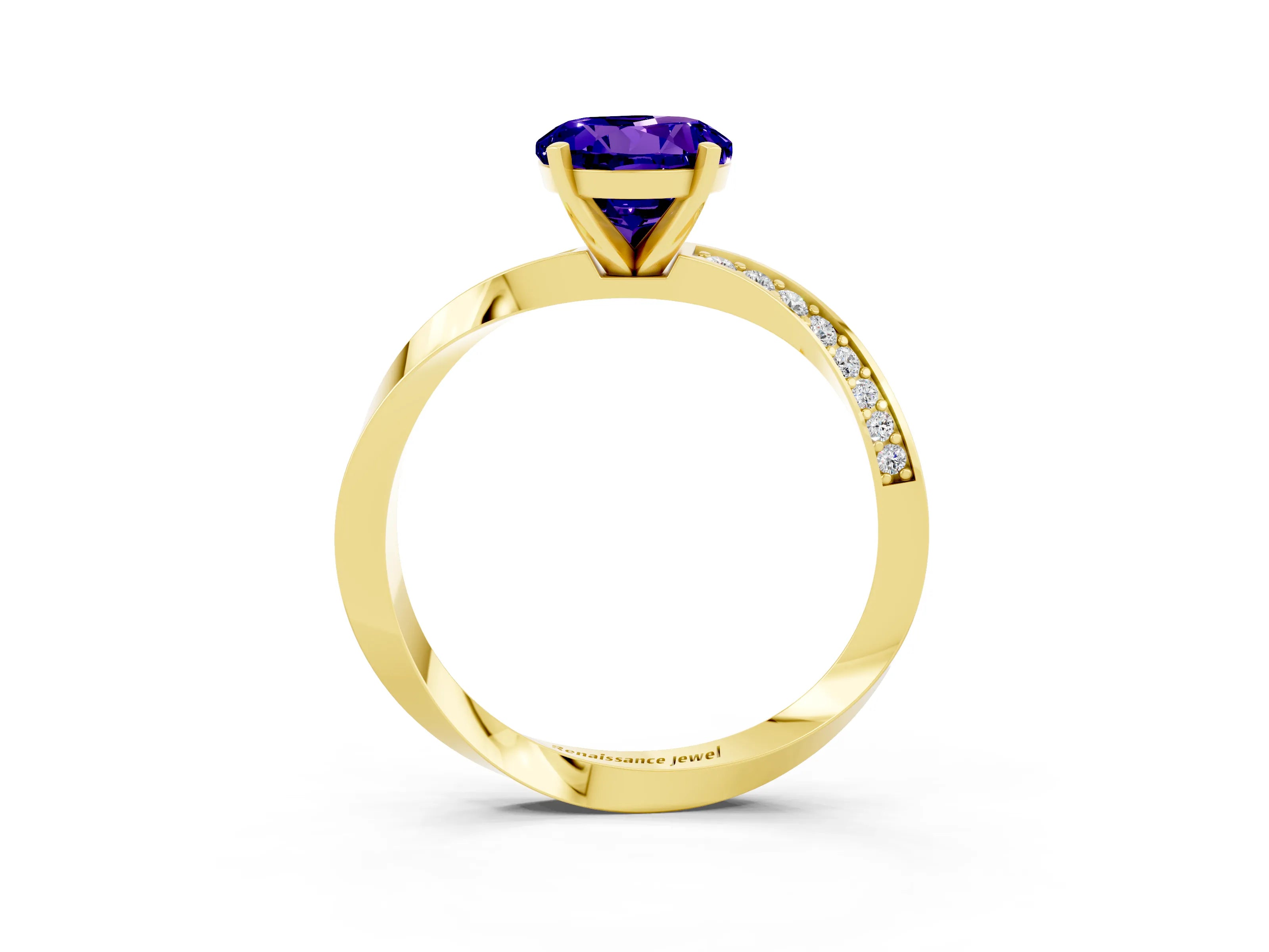 Yellow gold Round Cut Tanzanite Engagement Ring with Side Stone Accents and Four-Prong Setting_30
