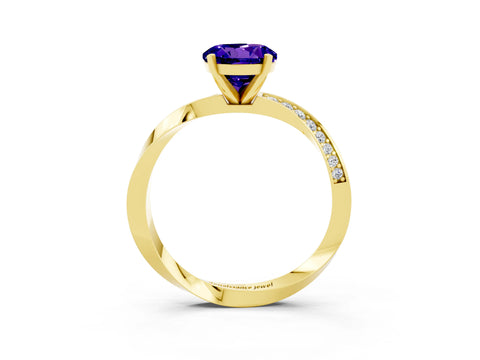 Yellow gold Round Cut Tanzanite Engagement Ring with Side Stone Accents and Four-Prong Setting_30