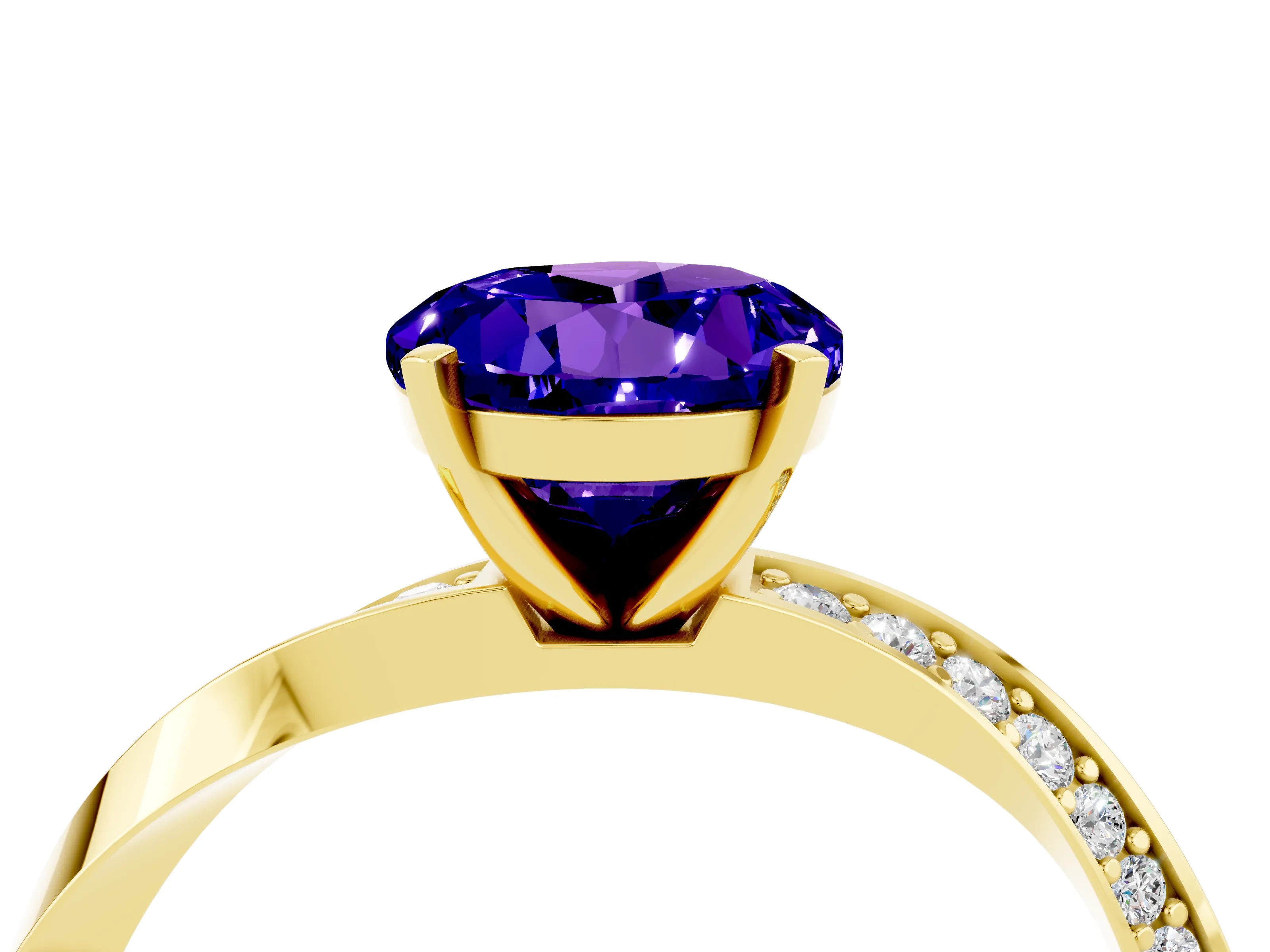 Yellow gold Round Cut Tanzanite Engagement Ring with Side Stone Accents and Four-Prong Setting_31