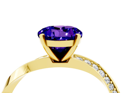 Yellow gold Round Cut Tanzanite Engagement Ring with Side Stone Accents and Four-Prong Setting_31