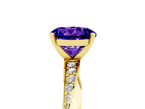 Yellow gold Round Cut Tanzanite Engagement Ring with Side Stone Accents and Four-Prong Setting_32