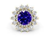 Yellow gold Round Cut Tanzanite Floral Double Halo Engagement Ring with Prong Setting_60