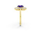 Yellow gold Round Cut Tanzanite Floral Double Halo Engagement Ring with Prong Setting_62