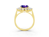 Yellow gold Round Cut Tanzanite Floral Double Halo Engagement Ring with Prong Setting_63