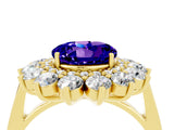 Yellow gold Round Cut Tanzanite Floral Double Halo Engagement Ring with Prong Setting_64