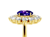 Yellow gold Round Cut Tanzanite Floral Double Halo Engagement Ring with Prong Setting_65
