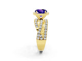 Yellow gold Round Cut Tanzanite Halo Ring with Round Split Shank and Prong Setting_50