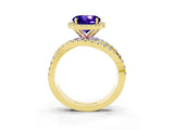 Yellow gold Round Cut Tanzanite Halo Ring with Round Split Shank and Prong Setting_51