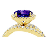 Yellow gold Round Cut Tanzanite Halo Ring with Round Split Shank and Prong Setting_52