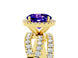 Yellow gold Round Cut Tanzanite Halo Ring with Round Split Shank and Prong Setting_53
