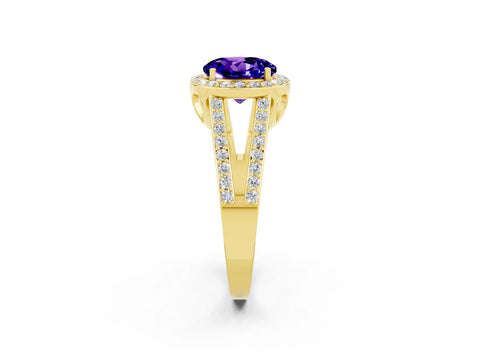 Yellow gold Round Cut Tanzanite Halo Ring with Split Shank U-Prong Band and Four-Prong Setting_2