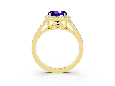 Yellow gold Round Cut Tanzanite Halo Ring with Split Shank U-Prong Band and Four-Prong Setting_3