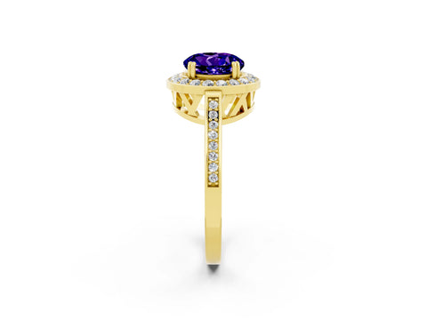 Yellow gold Round Cut Tanzanite Halo Ring with Split Shank and Four-Prong Setting_2