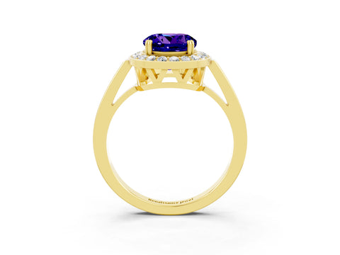 Yellow gold Round Cut Tanzanite Halo Ring with Split Shank and Four-Prong Setting_3