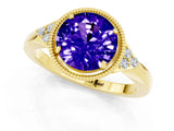 Yellow gold Round Cut Tanzanite Halo Ring with Tapered Band and Four-Prong Setting_1
