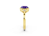 Yellow gold Round Cut Tanzanite Halo Ring with Tapered Band and Four-Prong Setting_2