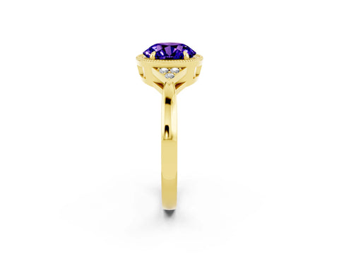 Yellow gold Round Cut Tanzanite Halo Ring with Tapered Band and Four-Prong Setting_2