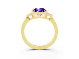 Yellow gold Round Cut Tanzanite Halo Ring with Tapered Band and Four-Prong Setting_3