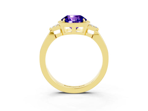 Yellow gold Round Cut Tanzanite Halo Ring with Tapered Band and Four-Prong Setting_3