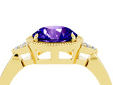 Yellow gold Round Cut Tanzanite Halo Ring with Tapered Band and Four-Prong Setting_4