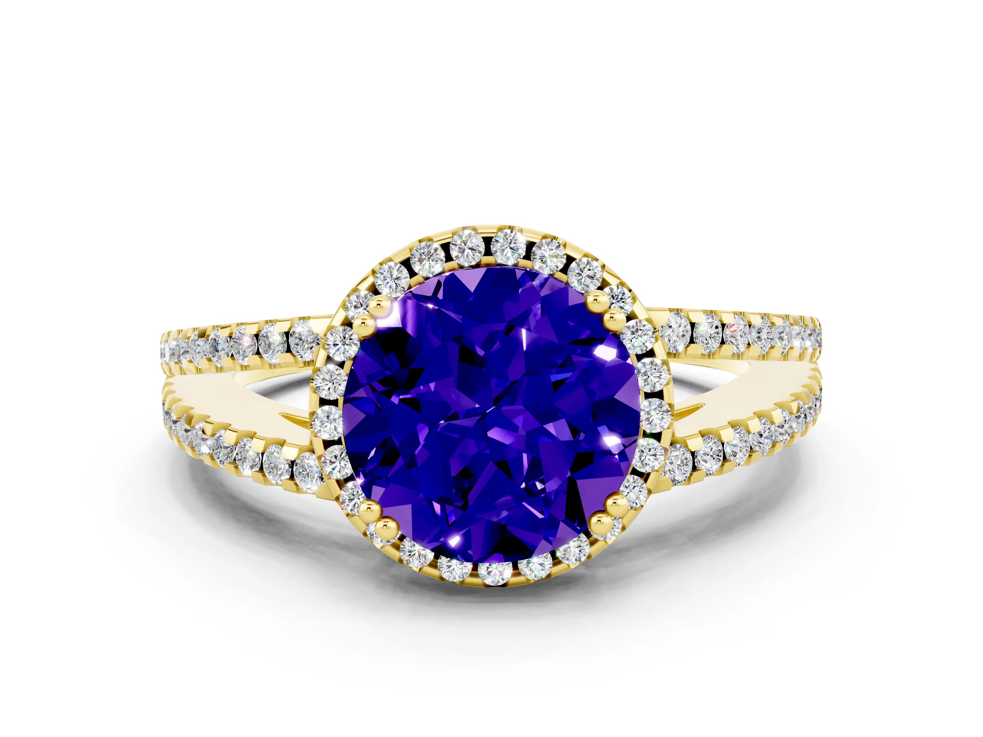 Yellow gold Round Cut Tanzanite Halo Split Shank Engagement Ring_12