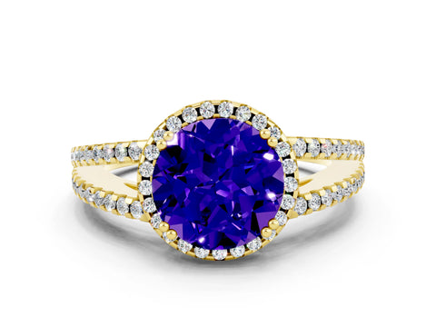 Yellow gold Round Cut Tanzanite Halo Split Shank Engagement Ring_12