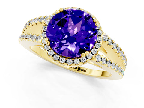 Yellow gold Round Cut Tanzanite Halo Split Shank Engagement Ring_13