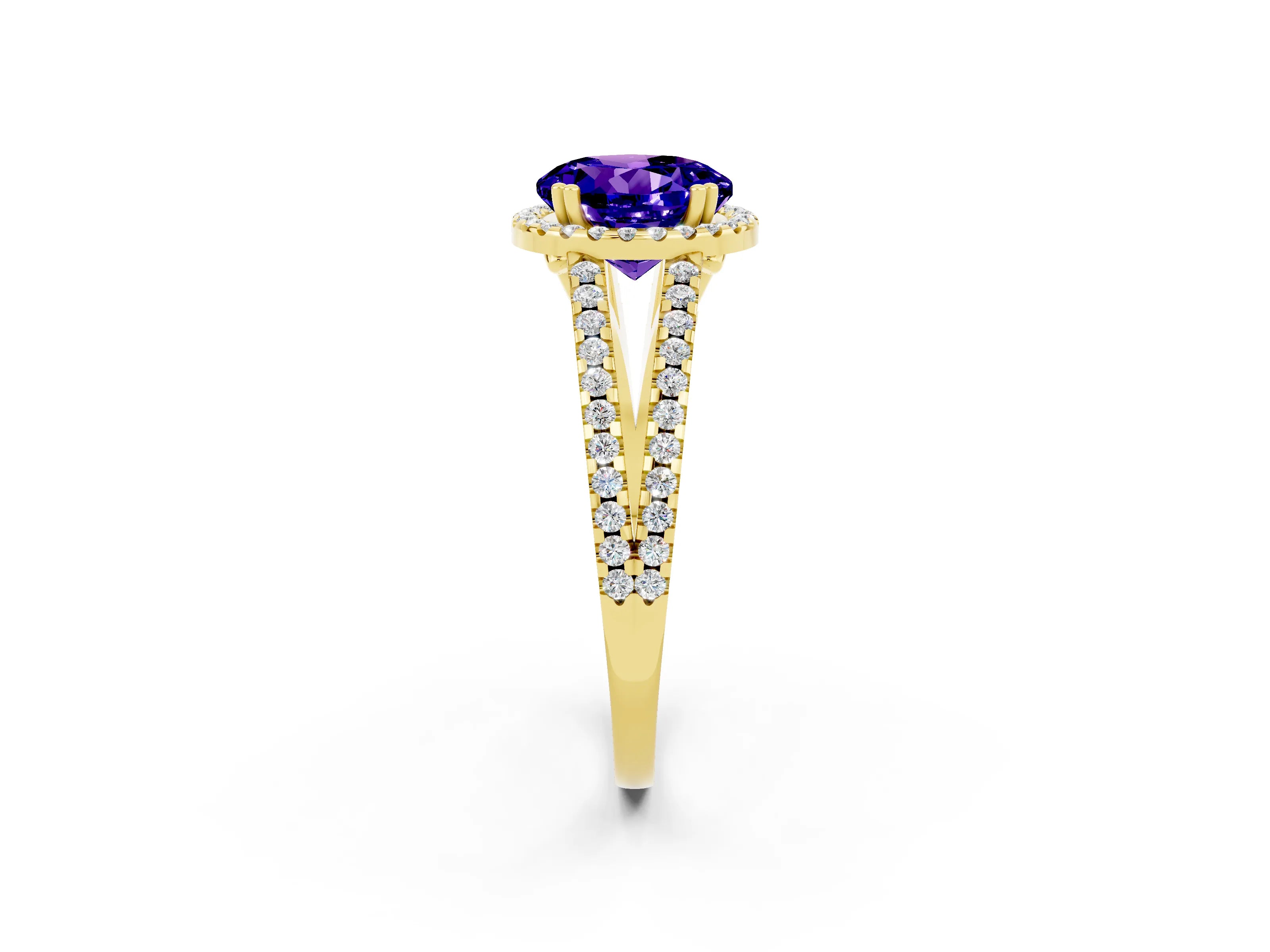 Yellow gold Round Cut Tanzanite Halo Split Shank Engagement Ring_14
