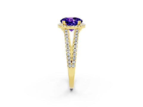 Yellow gold Round Cut Tanzanite Halo Split Shank Engagement Ring_14