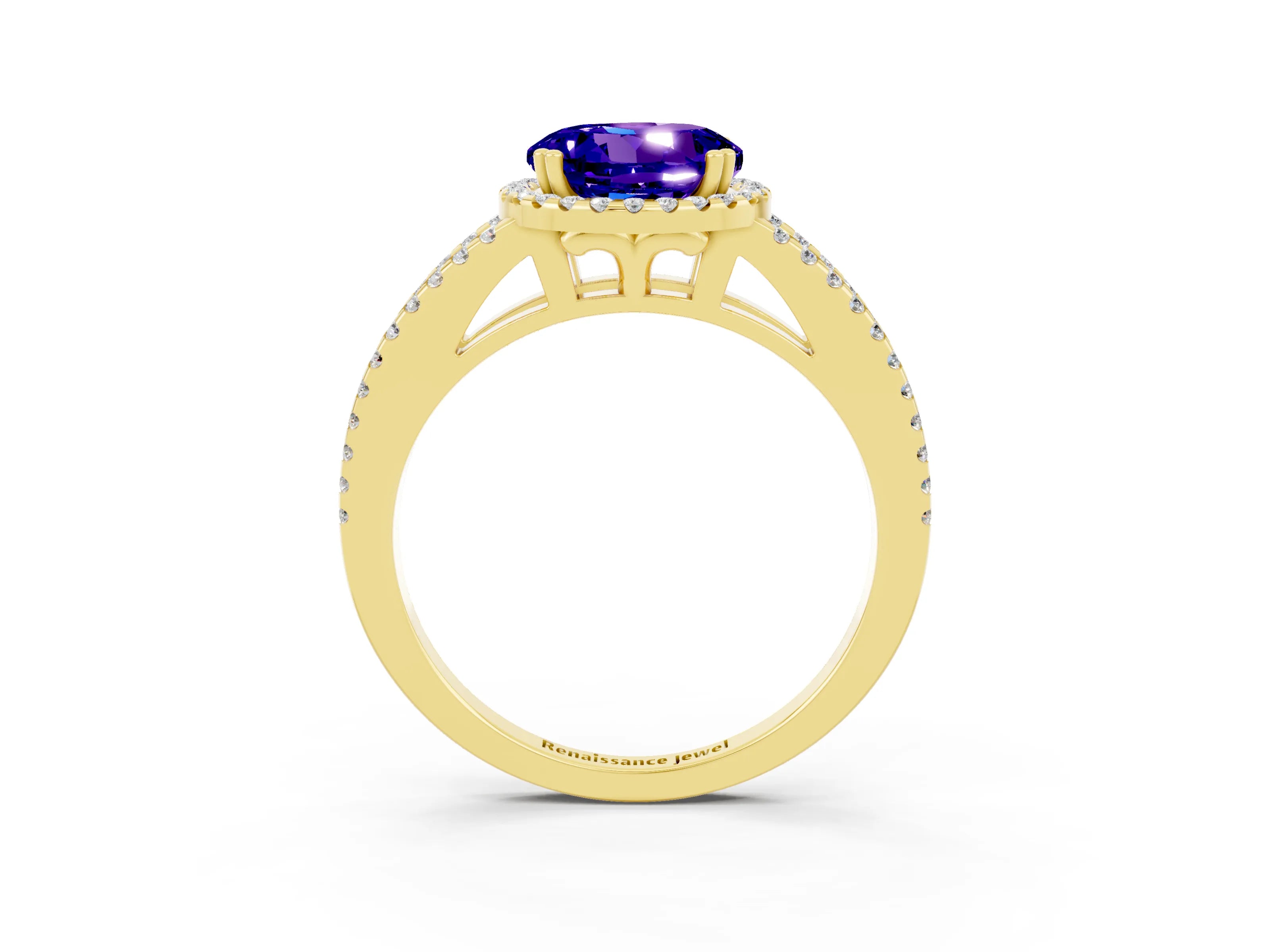 Yellow gold Round Cut Tanzanite Halo Split Shank Engagement Ring_15