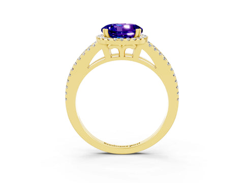 Yellow gold Round Cut Tanzanite Halo Split Shank Engagement Ring_15