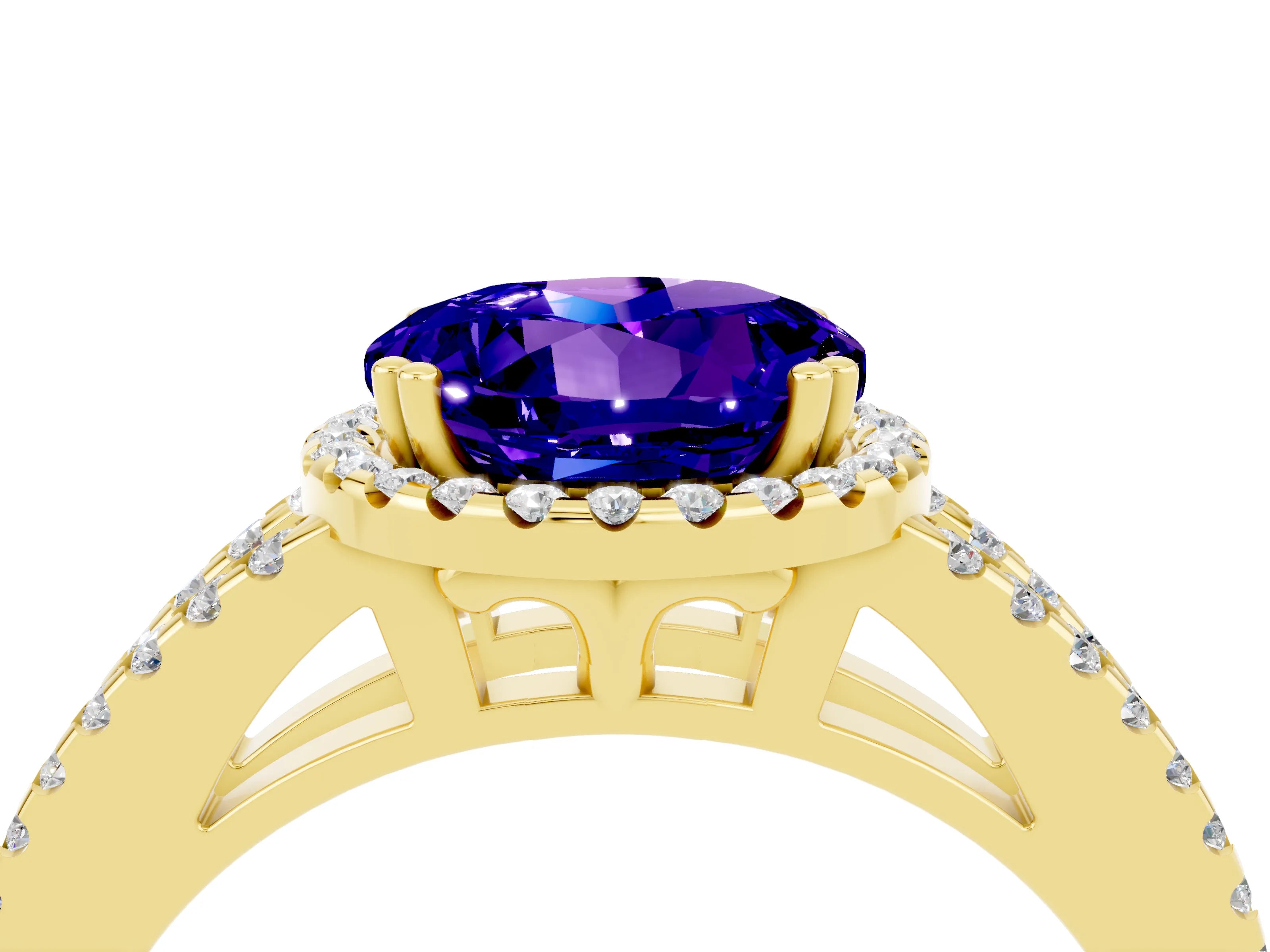 Yellow gold Round Cut Tanzanite Halo Split Shank Engagement Ring_16