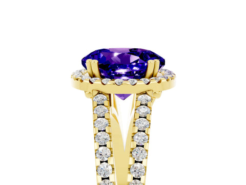 Yellow gold Round Cut Tanzanite Halo Split Shank Engagement Ring_17