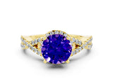 Yellow gold Round Cut Tanzanite  Halo Twist Band Solitaire Prong Setting Ring_24