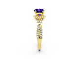 Yellow gold Round Cut Tanzanite  Halo Twist Band Solitaire Prong Setting Ring_26