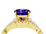 Yellow gold Round Cut Tanzanite  Halo Twist Band Solitaire Prong Setting Ring_28