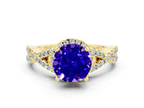 Yellow gold Round Cut Tanzanite  Halo Twist Band Solitaire Prong Setting Ring_42