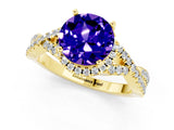 Yellow gold Round Cut Tanzanite  Halo Twist Band Solitaire Prong Setting Ring_43