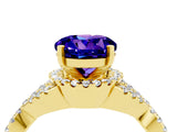 Yellow gold Round Cut Tanzanite  Halo Twist Band Solitaire Prong Setting Ring_46