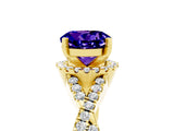 Yellow gold Round Cut Tanzanite  Halo Twist Band Solitaire Prong Setting Ring_47