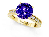 Yellow gold Round Cut Tanzanite Milgrain Pavé Engagement Ring with Four-Prong Setting_1