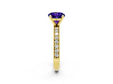 Yellow gold Round Cut Tanzanite Milgrain Pavé Engagement Ring with Four-Prong Setting_2
