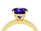 Yellow gold Round Cut Tanzanite Milgrain Pavé Engagement Ring with Four-Prong Setting_4