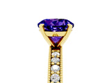 Yellow gold Round Cut Tanzanite Milgrain Pavé Engagement Ring with Four-Prong Setting_5