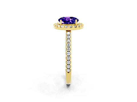 Yellow gold Round Cut Tanzanite Pavé Halo Ring with Four-Prong Setting_14