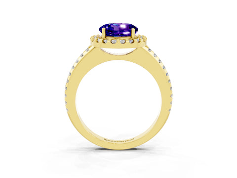 Yellow gold Round Cut Tanzanite Pavé Halo Ring with Four-Prong Setting_15