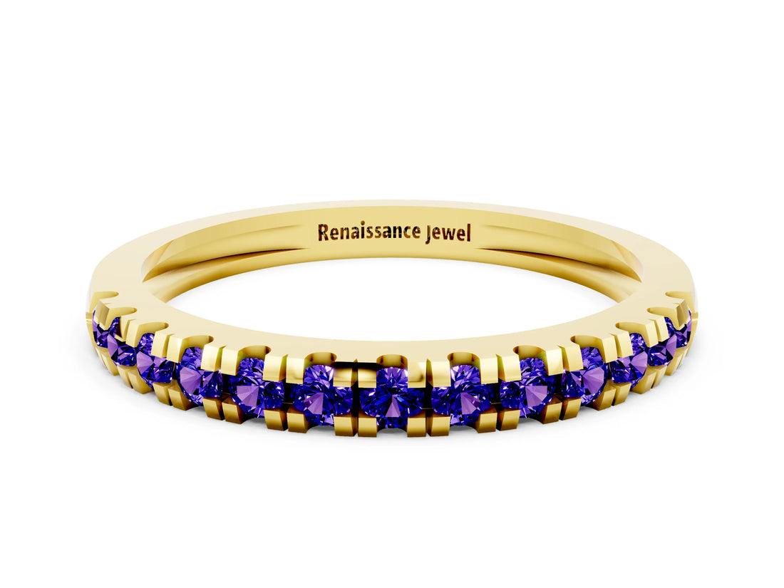 Yellow gold Round Cut Tanzanite Pavé Set Thin Band