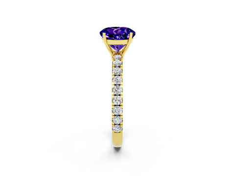 Yellow gold Round Cut Tanzanite Pavé Solitaire Engagement Ring with Four-Prong Setting_14